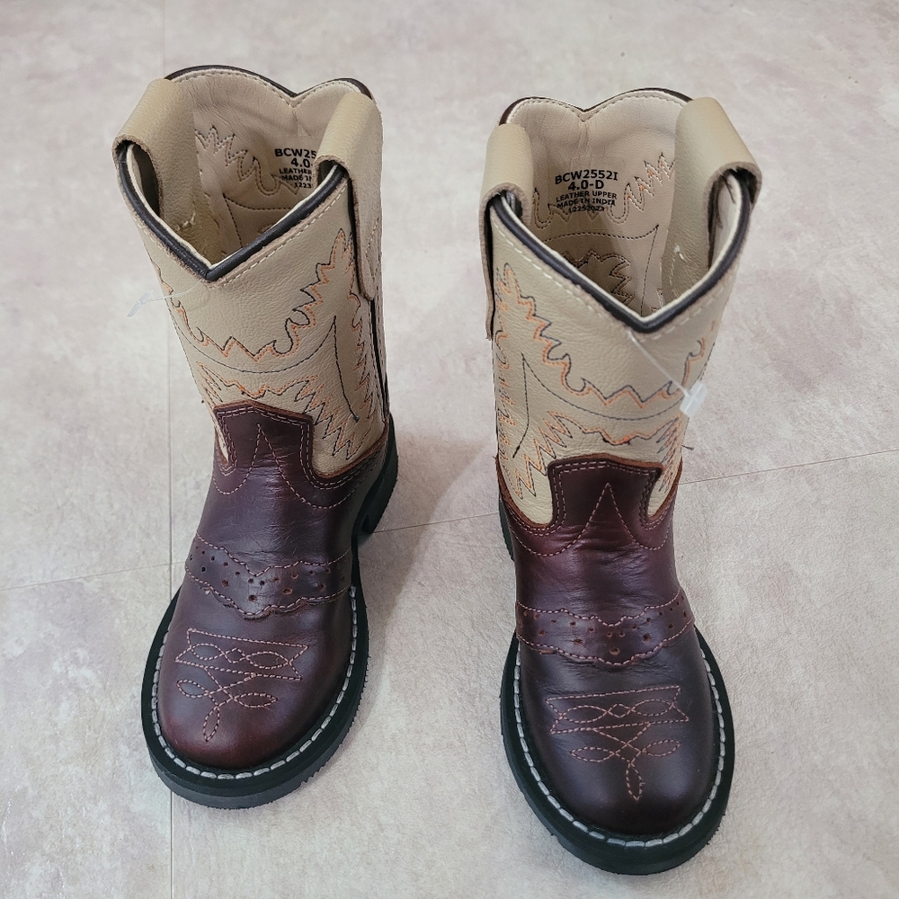 CODY JAMES TODDLER BOY ROPER ROUND TOE WESTERN BOOTS 4D Brown Beige NEW Bcw2552i
